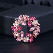 1pc Elegant Alloy Inlaid Sparkling Crystal Plant Shaped Brooch, Cute Rosette Circlet Pin, Suitable For Women's Daily Wear, Party Decoration Jewelry Gift - Wreath - View 2