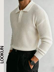 Lookun Men's Vintage Turn-Down Collar Pullover Sweater Long Sleeve Casual Commute Outerwear Autumn/Winter - Apricot - View 2