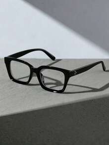 1 Pair Unisex PC Material Rectangular Black Flat Frame Glasses, Retro Old Money Style Metal Rivet Glasses, Suitable For Autumn/Winter Accessories, Phone And Computer - Clear - View 3