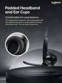 Logitech H390 USB 耳機，配備降噪麥克風，可旋轉式麥克風的有線立體聲耳機，內建音量控制，舒適頭帶與透氣耳墊，適用於線上課程、通話與辦公 - 白色 - 查看 4
