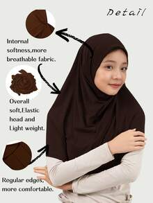 1pc Ready-To-Wear Arabic Style Soft Lightweight Round Edge Hijab, Malaysian Silky Touch, High Elasticity, Comfortable Invisible Headscarf For Girls 10+ Outdoor Sports - Multicolor - View 3