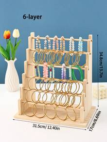 1 pieza Soporte de madera de varios niveles para llaveros, organizador y exhibidor de joyas de escritorio, organizador de almacenamiento de verano, regalo de regreso a la escuela, decoración de habitación - color madera - Ver 14