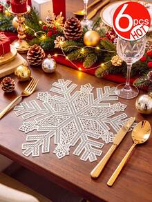 Tkvega • Home 2-12pcs Gold PVC Hollow Snowflake Placemat, Washable, Easy Clean, Non-Slip, Heat-Resistant, For Room Decor, Dining Table Decor, Home Decor, Suitable For Holiday, Party, Birthday, Wedding And Banquet - Multicolor - View 12