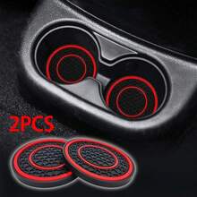 2 Packs Premium Non-Slip Silicone Center Console Mat, 2.75 Ft (Approx. 8.4 M) - High-Quality Rubber Material, Dustproof, Red And Black Color Scheme - Perfectly Protects Your Car Interior - Double Ring Mesh Coaster - View 6