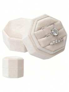 2/1pc Velvet Ring Box, Octagonal 3-Slot Ring Box, Suitable For Wedding Ceremony, Can Hold Multiple Rings, White Engagement Wedding Commemorative Box, Wedding Ring Storage Box, Engagement Ring Organizer Box - Octagonal Ring Box - View 2