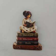Cute Design Fun Pink Pumpkin Scarecrow Little Ghost Wooden Reading Girl Figurine - A - View 6