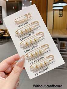 5pcs Faux Pearl Fashion Versatile Safety Pins, Suitable For Clothing And Pants Waist Fixing Tool - White - View 13