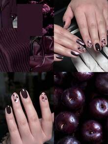 30pcs Y2K Short Oval Cat Eye Press-On Nails, Purple Cat Eye Nails, Leopard Print Nail Design, Acrylic Fake Nails Set, Includes 1pc Jelly Glue And 1pc Nail File. Suitable For Autumn/Winter Season Manicure. - Multicolor - View 2