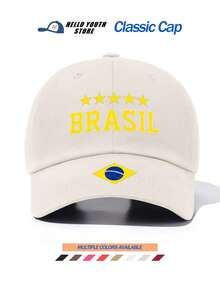 1pc Baseball Cap With Brazil Pattern, Warm Lightweight Comfortable Multi-Functional Baseball Cap, Unisex Vintage Washed Hat For Men And Women, Suitable For Daily Outings And Everyday Use, Daily Outfit Accessory Hat, Best Gift For Friends - A - View 9