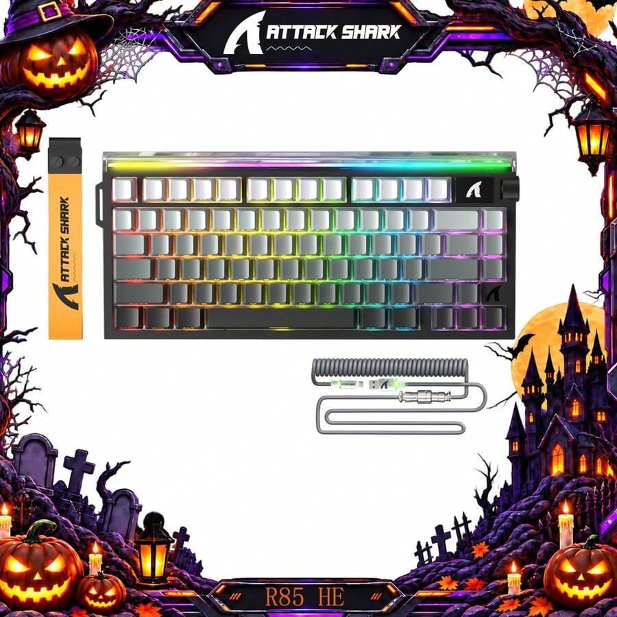 ATTACK SHARK R85 HE 75% Magnetic Switch Wired Gaming Keyboard, 8KHz Fast Trigger, 0.005mm Precision, Hot-Swappable, RGB, Web Driver PC Keyboard, Suitable For Gamers/Win/School Essentials/Back To School/Gaming Setup