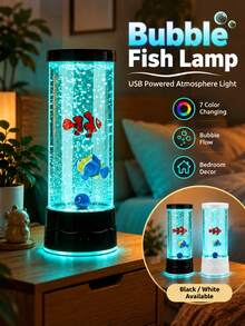LED Aquarium Bubble Tube Light, USB-Powered Bubble Fish Lamp, Sensory Mood Night Light For Bedroom/Living Room/Party Decor Ideal For Aquatic Enthusiasts Simulation Fish Bubble Atmosphere Lamp - Multicolor - View 1