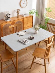1pc Rectangular Elastic Tablecloth Cover, Grey Elastic PU Faux Leather Material, Easy To Clean Tablecloth, Suitable For Dining Table, Catering, Party And Outdoor Garden - Grey - View 3