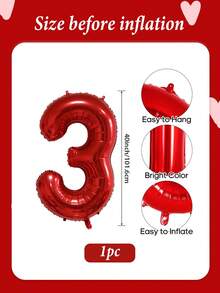 1pc - 40 Inch Red Number Balloon, Giant Oversized Polyester Film Helium Red Number Balloon, For Birthday, Party Celebration Decoration, Graduation, Anniversary, Photo Shoot - Red - View 8