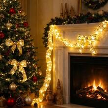 1PC Gold Star Foil Ribbon LED String Lights Battery Operated(Not Included) Warm Hidden LED Beads Flexible Bendable Cozy Aesthetic Fairy Lights Decorative Light Strip For Christmas Tree Gift Party Wedding Thanksgiving New Year Bedroom Window Display - Warm - View 11