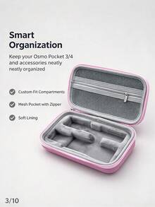 Osmo Pocket 3/4 Portable Storage Bag, Pink Hard Shell Vlogging Storage Bag With Wrist Strap And Carabiner, Waterproof Surface Travel Accessory Set - View 4
