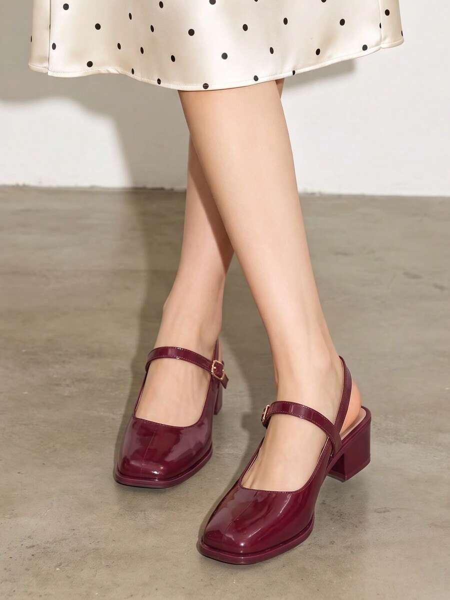 2025 Women Fashion Light Golden Mirror Metal Mary Jane Shoes, Suitable For Commuting, Dating, Party, Holiday In Spring, Flat Sandals With Simple Straps, New Crystal Dating High-End Fashion Solid Color High Heel Sandals, Plus Size Women Shoes - Red - View 1