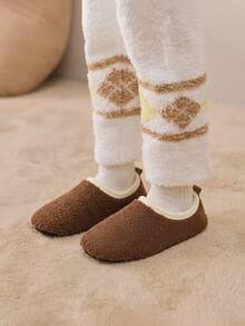 1 Pair Baby Thermal Lined House Slippers, Thick Inner Lining For Warmth, Non-Slip Soft Sole Indoor/Outdoor Fuzzy Slippers, Fashionable Home Slippers For Kids - Brown - View 4