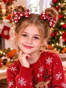 10pcs Girls Christmas Bow Hair Clips, Mini Satin Ribbon Hair Clips, Santa Claus Snowman Gingerbread Man Print, Cute Kids Christmas Hair Accessories, No Card - Multicolor - View 2