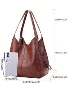 Dedoo Women's Bucket Shoulder Handbag, Minimalist Fashion Large Capacity Tote Bag, Soft Faux Leather Shoulder Bag, Zipper Handbag - Brown - View 10