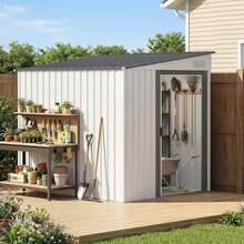 Capanno Attrezzi In Metallo 1.5x2m Con Base, Porta Scorrevole E Tetto Inclinato, Bianco - A - View 2