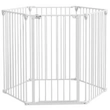 Barrière De  Parc Enclos Chien Pliable Modulable 6 Panneaux Avec Porte Hauteur 100 Cm Blanc - A - View 3