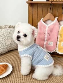Pet Winter Fleece Vest Jacket, Dog Cat Warm Plaid Sleeveless Jacket, Cute Pom Pom Trim Puppy Kitten Cold Weather Outfit, Suitable For Small And Medium Dogs And Cats, With D-Ring For Convenient Outdoor Walks - Multicolor - View 6
