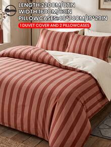 2/3pcs Orange Striped Pattern Duvet Cover Set, Bedding Set, Duvet Cover, Comfortable And Breathable, Skin-Friendly, Machine Washable, Room Decor, Bedroom Decor, Dorm, All Season, Suitable For Single/Double/Queen/King Size Bed, Autumn Home Decor, Duvet Insert Not Included - Multicolor - View 20