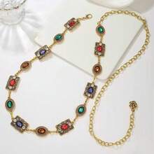 1pc Rhinestone Decorated Waist Chain, Suitable For Matching Dresses, Applicable For Summer, Campus Autumn, Autumn, Halloween - Gold - View 5