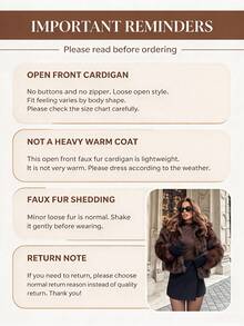 Women's Elegant Brown Faux Fur Coat, Long Sleeve, No Buttons, Regular Length, Perfect Choice For Creating Fashionable Autumn/Winter Looks - Coffee Brown - View 5