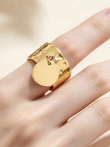 1pc Stainless Steel Gold Fashion Minimalist Casual Round Pendant Ring, Suitable For Girls' Daily Wear, Festivals, Shopping, Dating And Outings - Multicolor - View 1