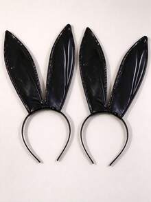 Women's Black Patent Leather Rabbit Ear Headband Y2K Sexy Cosplay Hair Accessory For New Year, Halloween, Christmas Party - Multicolor - View 6