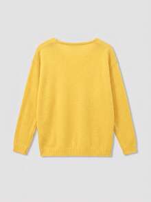 [Directed Development] Minimalist Solid Color Knit Sweater V-Neck Loose Slimming Elegant Slouchy Autumn/Winter Inner Layer Pullover Long Sleeve Top, Suitable For Autumn , Going Out, Dating, Holidays, Commuting, Streetwear, Party, Halloween - Yellow - View 8
