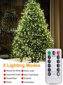 1PC 50LED/100LED/200LED Green Copper Wire Fairy String Lights, USB Powered (Plug And Play, Remote Control, Valentine's Day Atmosphere Lights, Classic 8-Mode LED Decorative Lighting, Home Decor, Atmosphere Lights, Holiday Lighting, Suitable For Valentine's Day, Christmas, Bedroom, Wedding, Party, Christmas Tree Decoration) - Multicolor - View 5