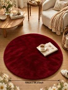 1pc Burgundy Round Faux Rabbit Fur Rug, Bedroom Decor Carpet, Suitable For Christmas, Thanksgiving And New Year Decoration, Festive Home Decor Mat, Soft And Skin-Friendly, Living Room, Bedroom, Bedroom Carpet, Decorative Rug, Small Rug, Carpet, Home Decor, Living Room Carpet - Burgundy - View 12