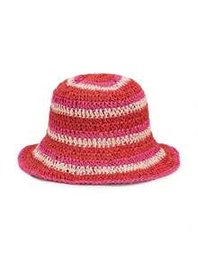 1pc Women's Rainbow Straw Bucket Hat, Colorful Straw Sun Hat, Foldable Summer Hat, Suitable For Beach Travel, Daily Wear And Beach Vacation - Multicolor - View 7