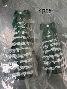 2pcs Pink Velvet Lace Bow Christmas Tree Decorations, Christmas Home Decor, Christmas Home Ornaments, Christmas Hanging Decorations - Green - View 11