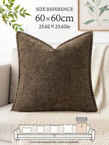 LongNap 1pc Soft & Comfortable Skin-Friendly Double-Sided Chenille Pillow Cover With Stitched Edges (Without Filler), Suitable For Sofa And Bed, Spring/Summer Farmhouse Velvet Pillowcase, Decorative Square Cushion Cover - Coffee Brown - View 8
