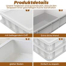 Pizzaballenbox mit Deckel 40x30x7,5 cm, stapelbare Teigbox lebensmittelecht , Gärbox für Pizzateig, Brotteig und Sauerteig, Teigwanne für Küche und Haushalt - Übersicht 4