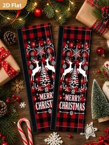 1/2Pcs Christmas Refrigerator Handle Covers, Reindeer, Black & Red Plaid, "Merry Christmas" Pattern, With Hook And Loop, Suitable For Refrigerator, Oven, Microwave, Dishwasher, Christmas Holiday Kitchen Decor - View 5