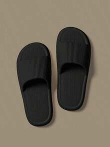 Plus Size 48-49 Men's Striped Casual Home Slippers Summer EVA Soft Sole Couple Vacation Comfortable Open Toe Sandals Daily Indoor Shoes - Black - View 3