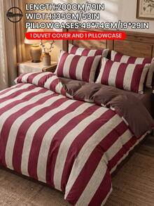 2/3pcs Red Striped Pattern Duvet Cover Set, Bedding Set, Duvet Cover, Comfortable And Breathable, Skin-Friendly, Machine Washable, Room Decor, Bedroom Decor, Dorm Bedding, Suitable For All Seasons, Fits Single/Double/Queen/King Size Beds, Autumn Home Decor, Duvet Insert Not Included - Multicolor - View 14