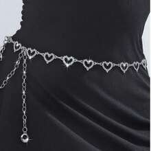 1pc Fashion Heart Rhinestone Waist Chain, Metal Woven Waist Belt, Suitable For Women, Versatile For Summer Dresses Summer, School Fall, Autumn, Halloween - Silver - View 7
