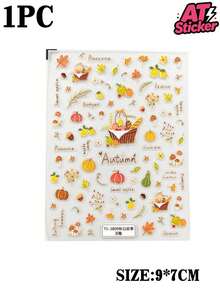 1pc Autumn Harvest Decorative Sticker, Transparent Base Resin Sticker With Pumpkin, Maple Leaf, Mushroom, Fruit Basket, Wheat Ear, "Autumn" English Letter And Plant Pattern, Autumn Atmosphere Decorative Sticker, Self-Adhesive, Waterproof, Removable Without Residue, Suitable For Instant Camera, Phone Case, Bluetooth Earphone Case, Stand, Gift Box, Aromatherapy Bottle And Other Smooth Surfaces, Autumn Decoration, Gift Packaging Beautification - one-size - View 5