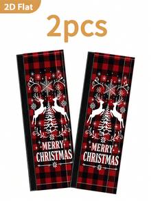 1/2Pcs Christmas Refrigerator Handle Covers, Reindeer, Black & Red Plaid, "Merry Christmas" Pattern, With Hook And Loop, Suitable For Refrigerator, Oven, Microwave, Dishwasher, Christmas Holiday Kitchen Decor - View 8