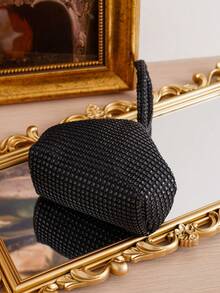 Mini Evening Bag With Rhinestone Decor, Asymmetrical Handbag, Mine Bag, Party Bag, Red Lipstick Bag, Cute Small Handheld Bag, Fashion Clutch To Match Formal Dress - Black - View 4