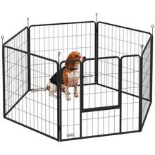 Parc Pour Chien, Enclos Chien 6 Panneaux Modulable Et Pliable, Portable En Acier Avec Porte 80 X 80 Gris - A - View 3