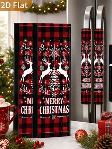1/2Pcs Christmas Refrigerator Handle Covers, Reindeer, Black & Red Plaid, "Merry Christmas" Pattern, With Hook And Loop, Suitable For Refrigerator, Oven, Microwave, Dishwasher, Christmas Holiday Kitchen Decor - View 1