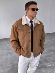 GloMan Old Money Style Men's Camel Jacket Coat, Double Chest Patch Pockets Button Front Cardigan, Warm For Autumn/Winter, Suitable For Daily Streetwear, Dating, Halloween, Christmas, Gift For Husband/Father - Brown - View 1