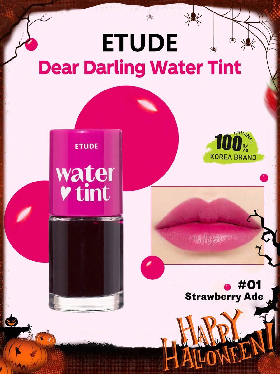 ETUDE Dear D 保濕唇彩 01 草莓，透氣露膜，不黏膩鏡面光澤，顯色加強，長效持久，平滑塗層，磁吸外殼，斜角刷頭，上鏡效果，韓系美妝，韓國彩妝，禮品，9g/0.31oz