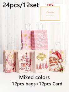 Christmas Gift Bags Bulk Pink Gift Bags With Handle Birthday Bags Present Bag For Party Birthday Wrapping Xmas Holiday Presents, With Greeting Card - Multicolor - View 15